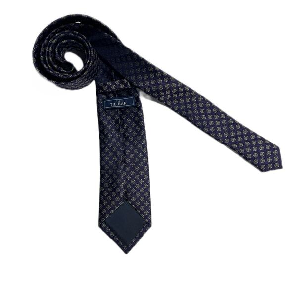 The Tie Bar 100% Silk Tie Blue White - Picture 2 of 6